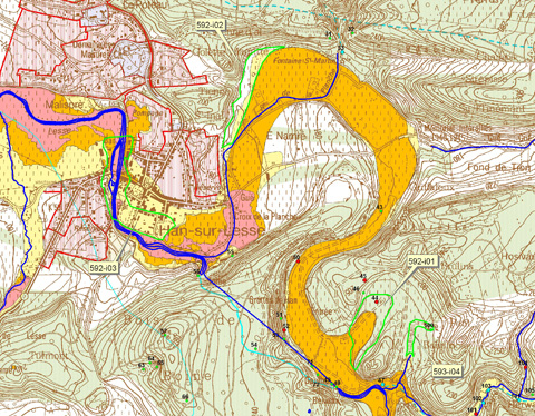 carte zones inondables sur Han